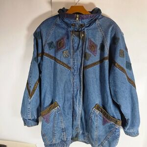 Vintage 90s Current Seen Patchwork Denim Jacket 18W Plus Paisley Lined Boho Boho